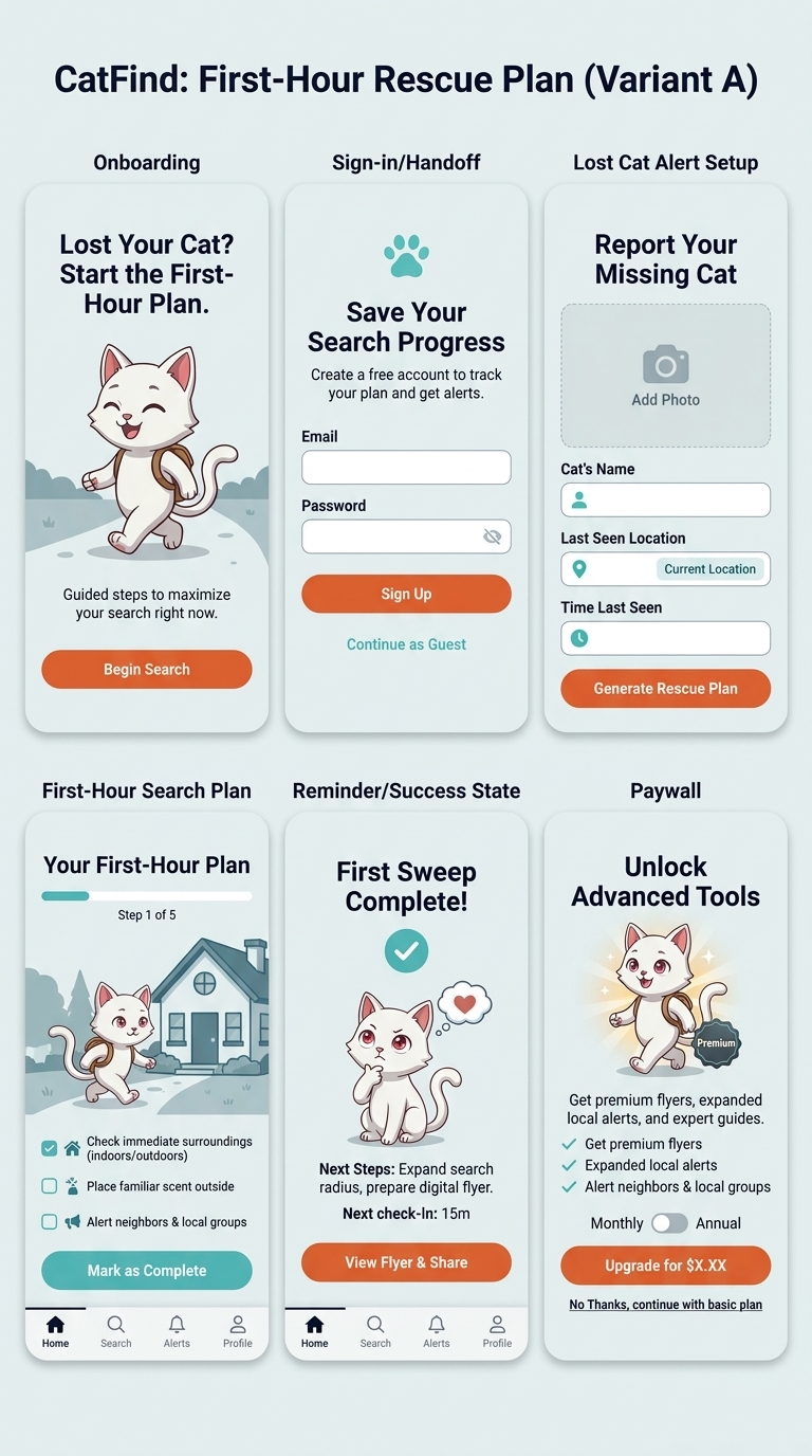 CatFind app screens